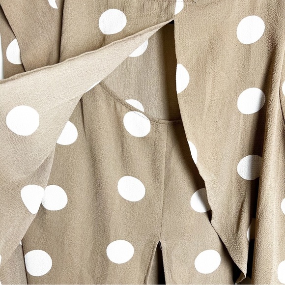 Sweet Rain - Beige & White Polka Dot Casual Keyhole Layered Back‎ Blouse - Sz. L - Picture 6 of 7
